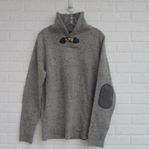 Simons E 31 Grey Tweed Lamb's Wool Shawl Collar Elbow Patches Pull Over Medium